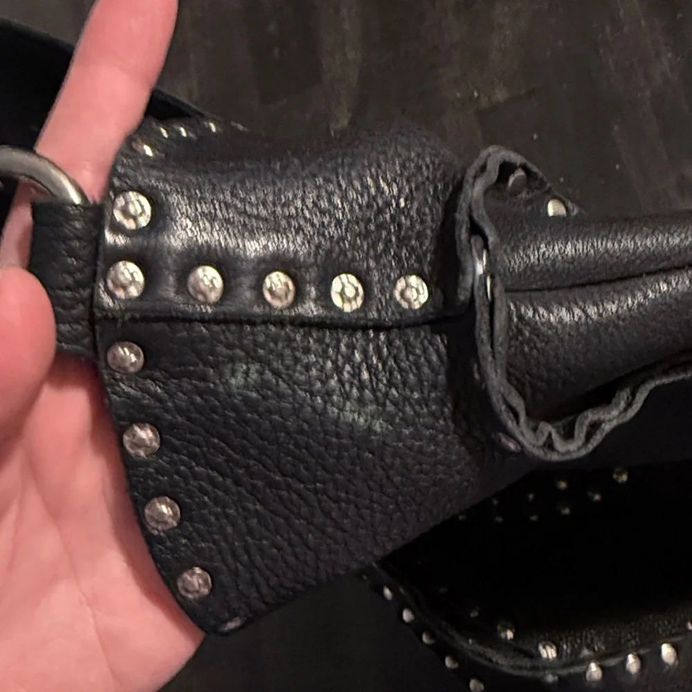 Frye Black Nikki Studded Pebbled Leather Hobo Shoulder Bag